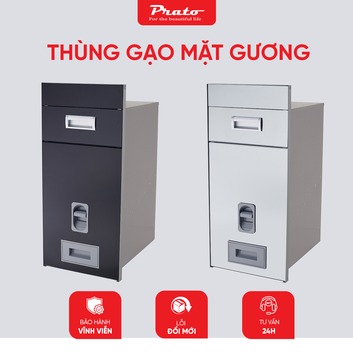 Thùng gạo mặt gương Prato PT-TG300